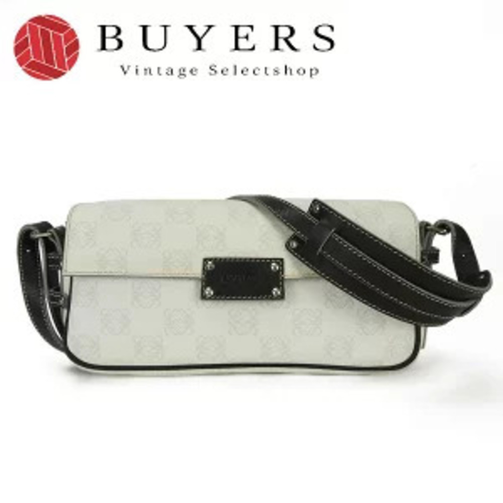 Loewe One Shoulder Hobo Bag Anagram Leather White Dark Brown shoulder